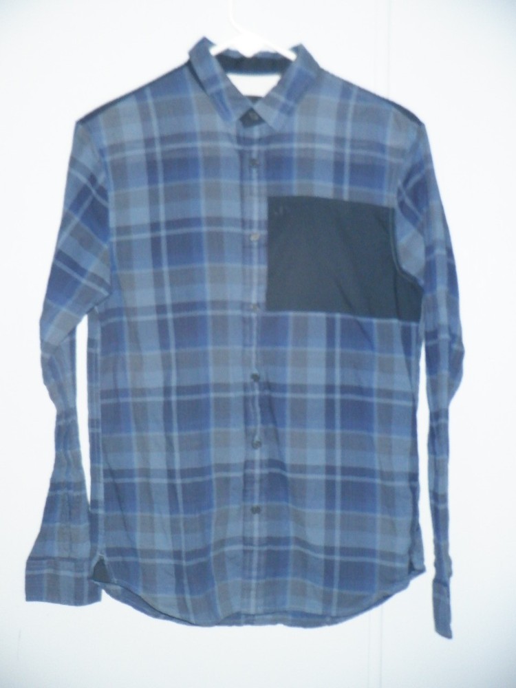 EUC! Men's A|X ARMANI EXCHANGE REG. FIT Sz S Navy Plaid LS Button Front Shirt