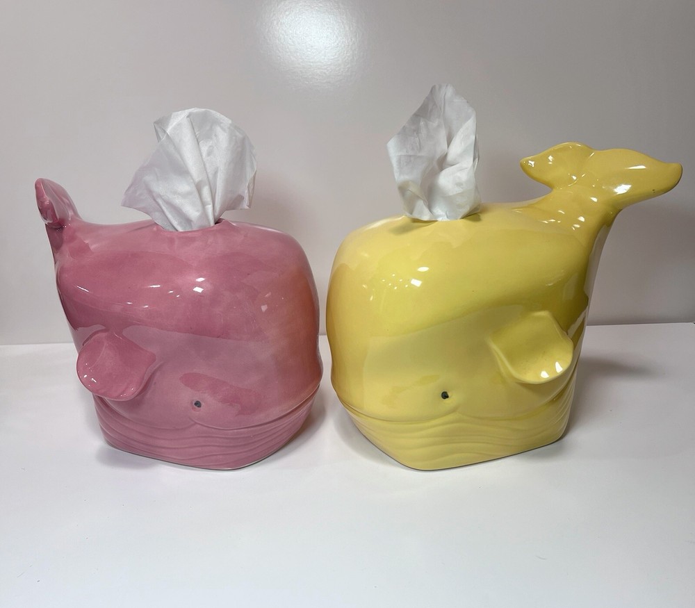 Vintage Ceramic Whales Tissue Box Holders Cover Nautical Decor Sea Life Ocean