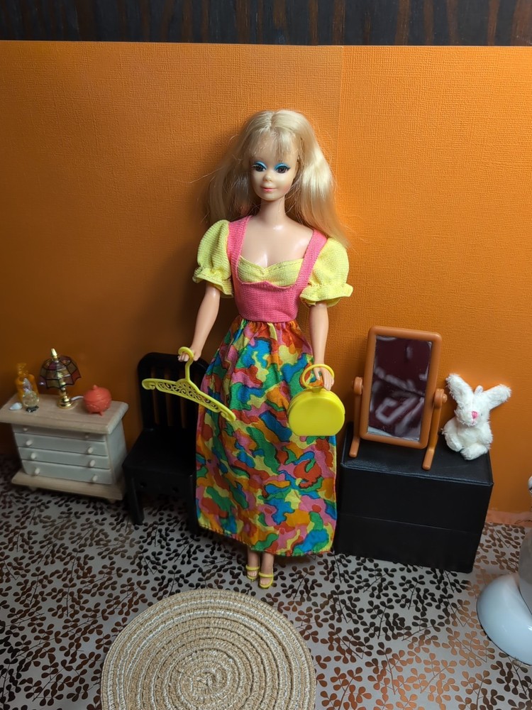 Vintage Barbie Clone Outfit - HTF Mod Shillman Dress + Mules, Purse & Hanger