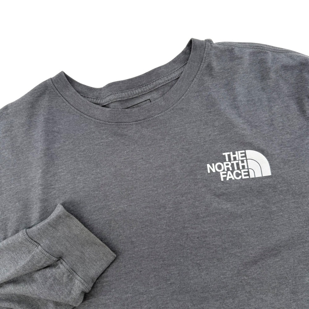 The North Face Mens XL Long Sleeve Graphic T-Shirt Grey Mountain Circular Design