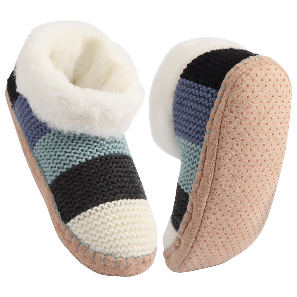 Ankle Knit Slipper Socks For Women With Padded Bottom Warm Low Cut Fuzzy Slip