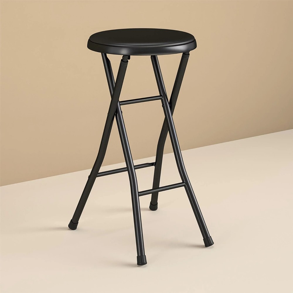 Mainstays Black Folding Stool, Portable and Durable Design for Versatile Use