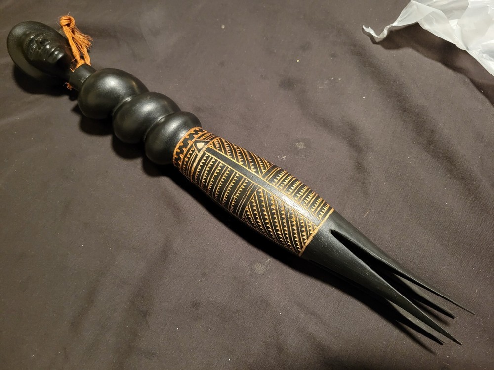 Fiji Fijian Cannibal Fork Heavy Carved Wood  Might Be Haunted, Not Joking