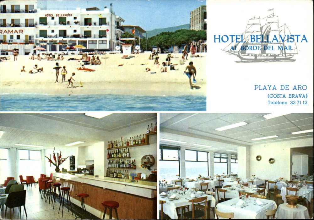 Playa De Aro Costa Brava Spain Hotel Bellavista beach lounge dining postcard