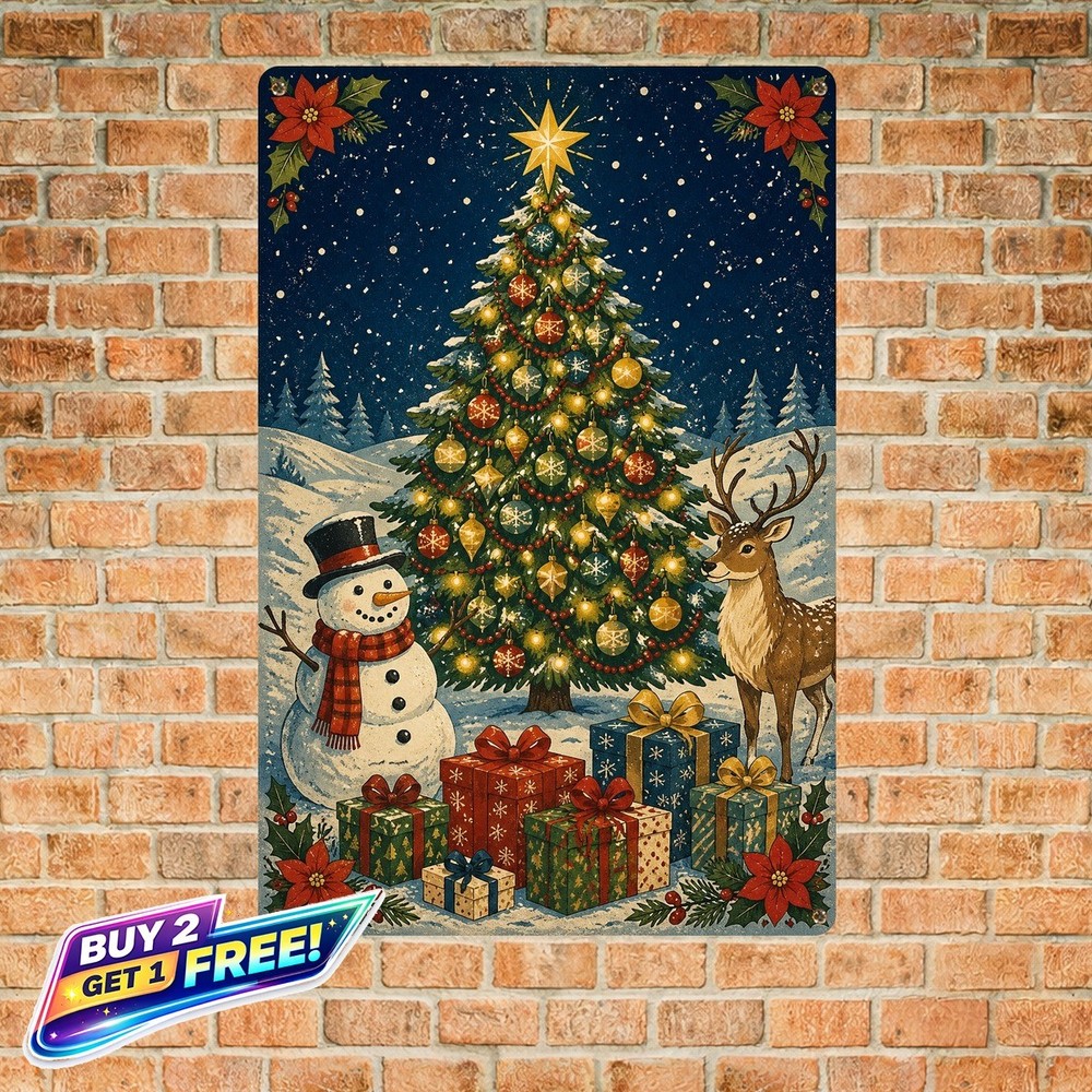 Christmas Snowman Theme Tin Metal Sign Vintage Home Wall Decor 8x12