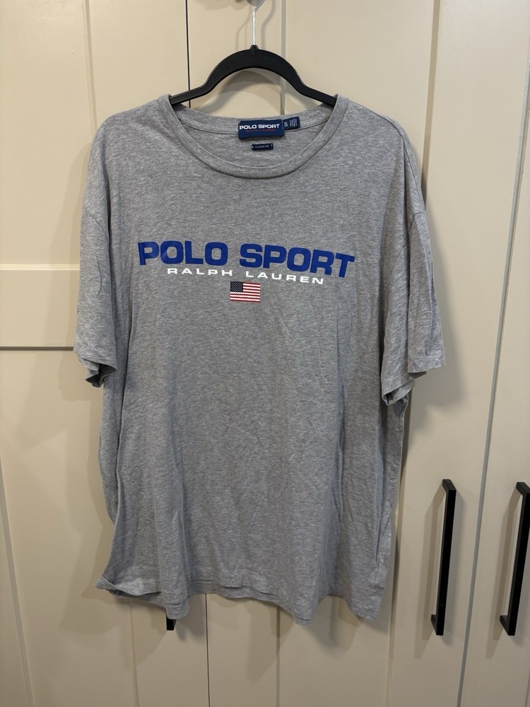 Polo Sport Ralph Lauren Spell Out T-Shirt USA Flag Size XL Gray