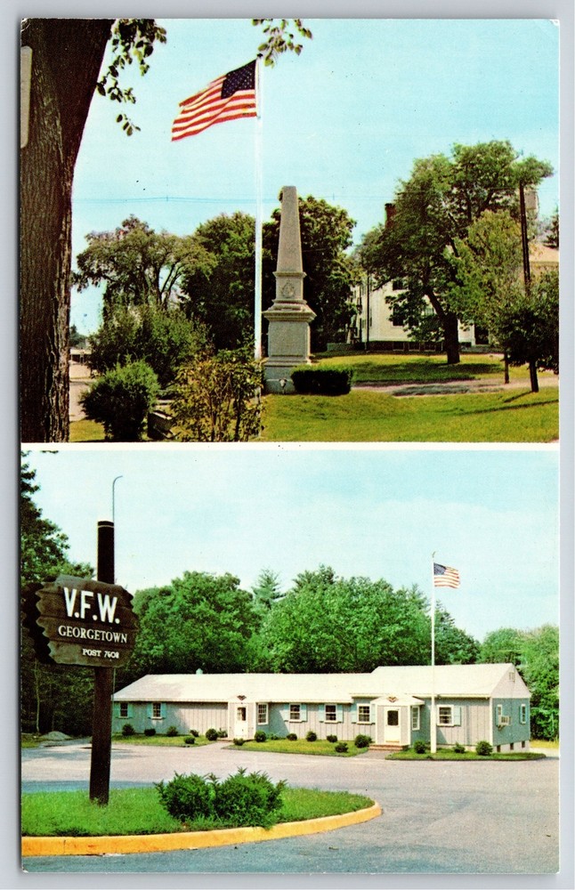 Georgetown Massachusetts~US Flag @ Post VFW Post 7608 Home~Vintage Postcard