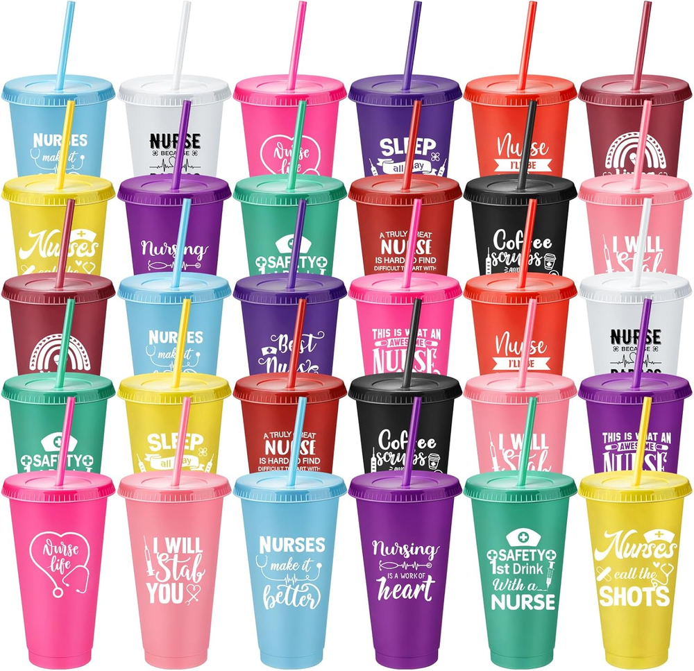 30 Pcs Nurse Tumbler Christmas Gifts with Straw and Lid Bulk Nurse Appreciation