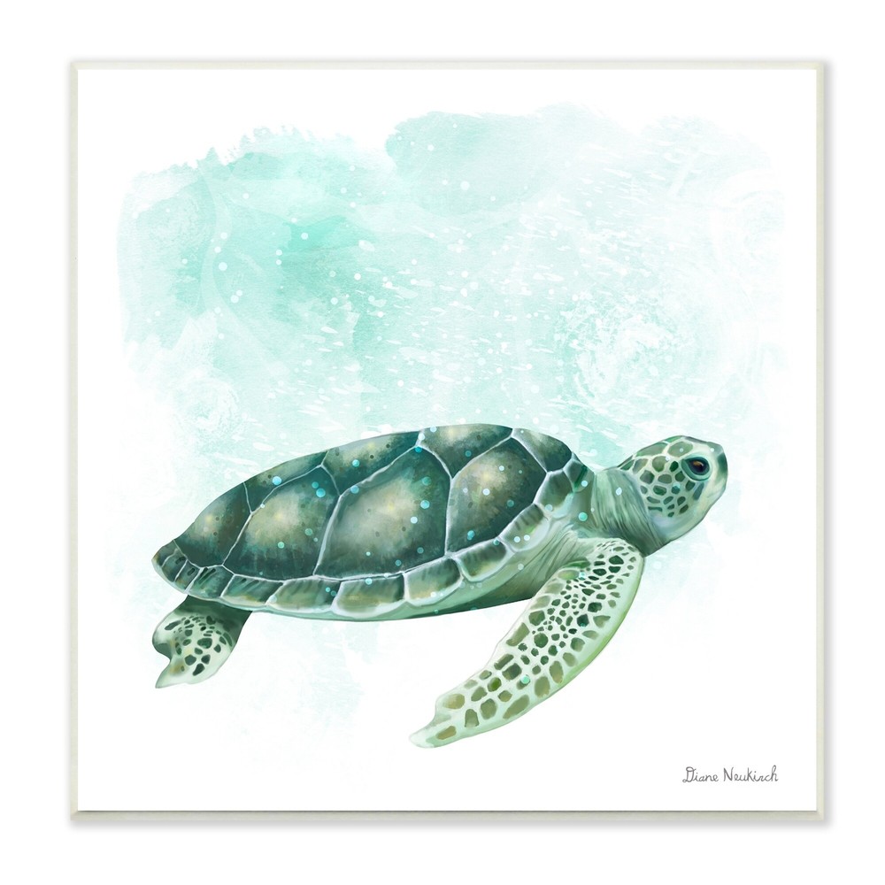 Stupell Speckled Green Sea Turtle Marine Life Painting Wood