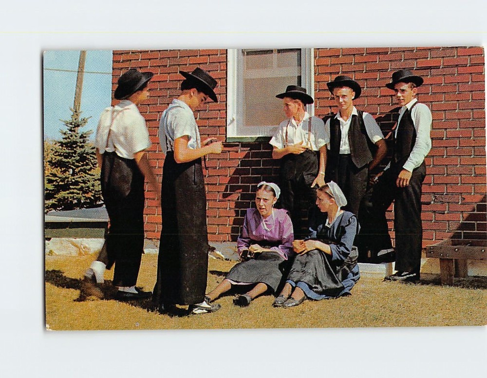Postcard Group of Young Amish Boys & Girls Pennsylvania USA