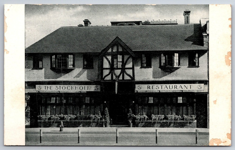 Detroit Michigan~Front of The Stockholm Restaurant B&W~Vintage Postcard