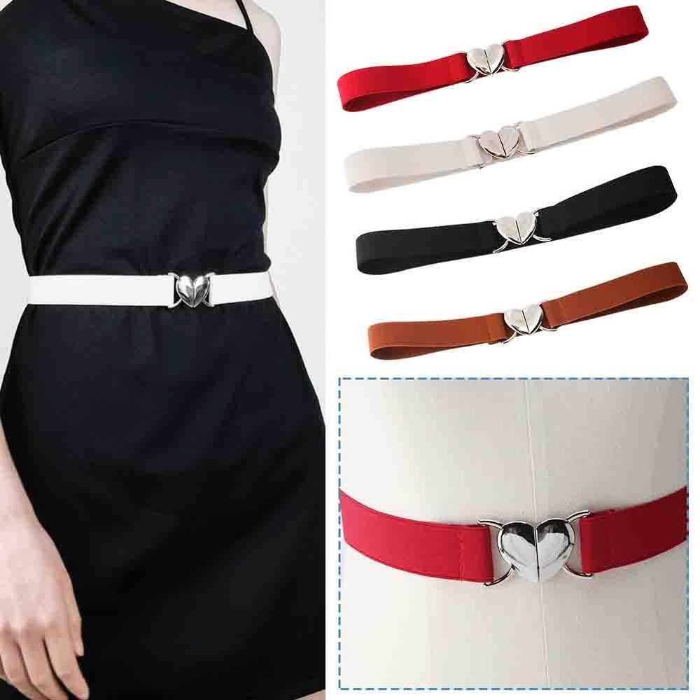 Women's Stretch Elastic Waist Belt with Love Heart Metal Accent Handmade Design B1 U1S1
