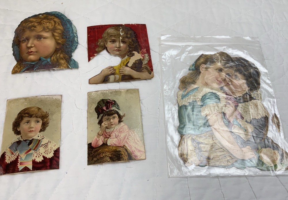 Antique Ephemera, Victorian Trade Cards, Cut To Size, Girls & Boys, Lot Of 5