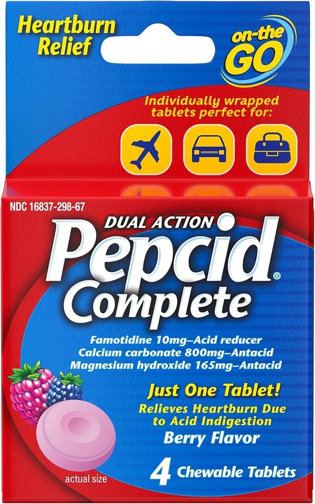 Pepcid Complete Acid Reducer and Antacid with Berry Flavor - 4 Chewable Tablets-image