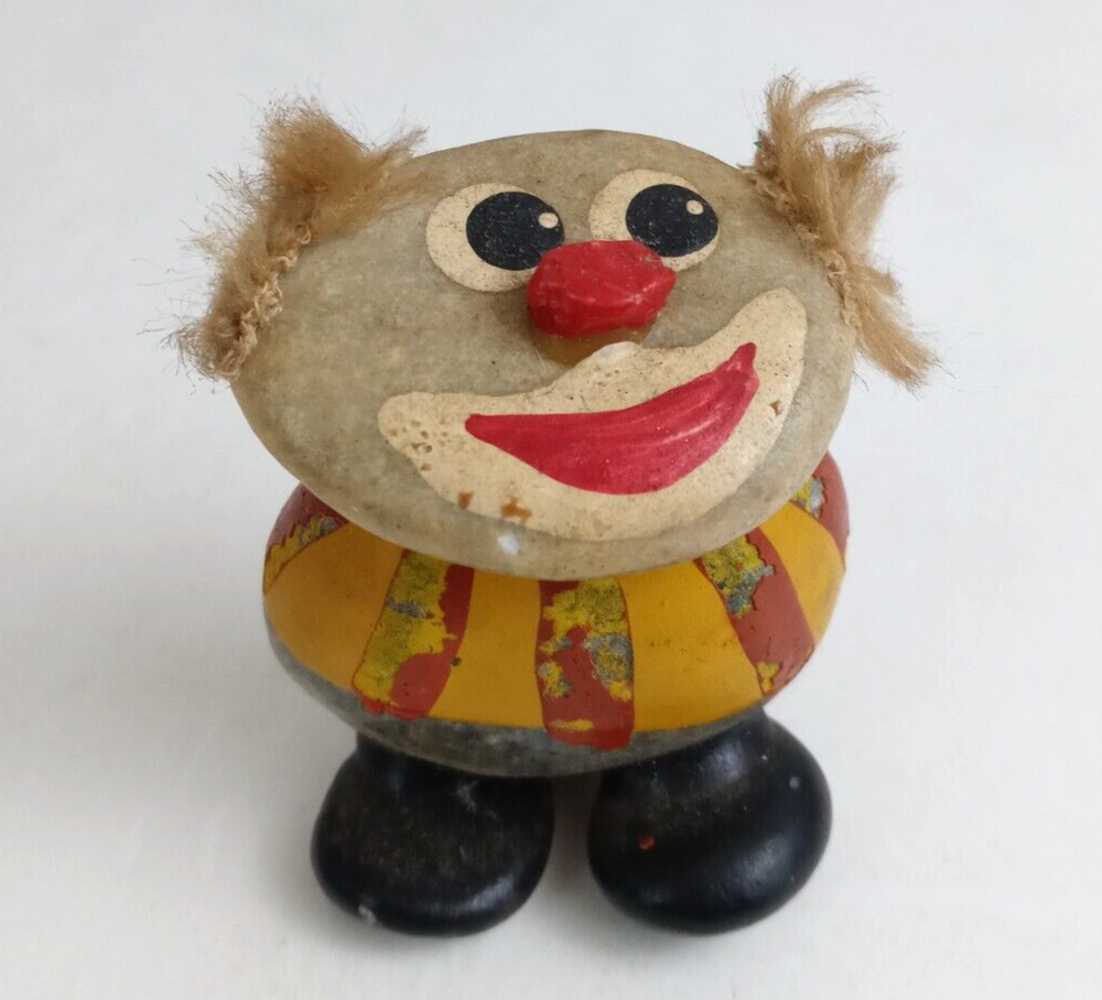 Vintage Hand Painted Clown Made Of Various Stones & Rocks 2.5
