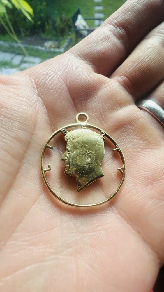 Solid 14k Gold Kennedy Half Dollar Pendant Antique Custom Made Coin Pendant USA