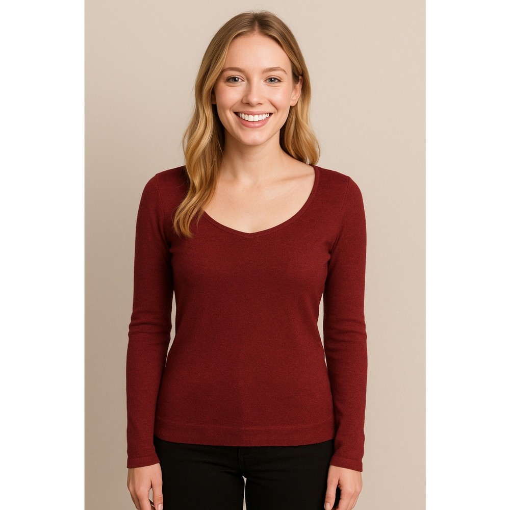 Jessica Simpson Womens Sweater Size XS Red Brown Cropped Long Sleeve Pullover