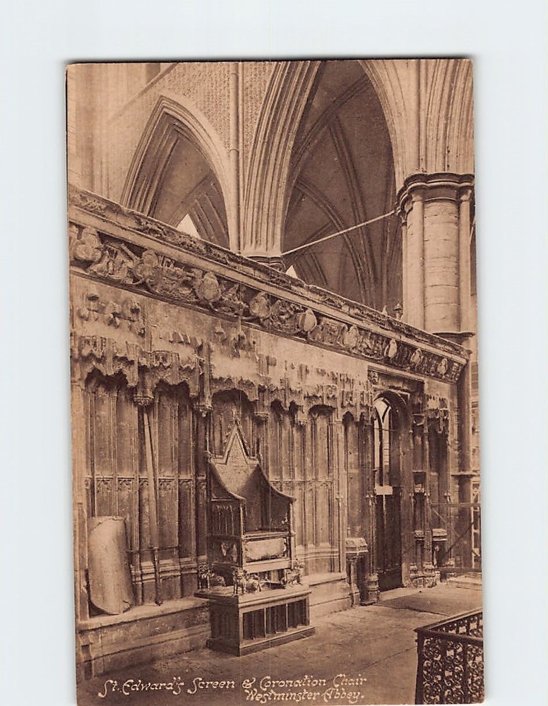 Postcard St. Edward's Screen & Coronation Chair Westminster Abbey London England