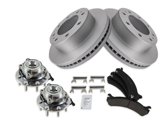 Front Brake Pad and Rotor and Wheel Hub Kit fits Sierra 3500 2001-2006 14GBRW