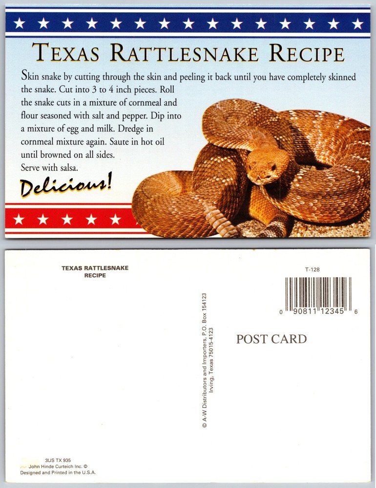 Texas Rattlesnake Recipe Postcard