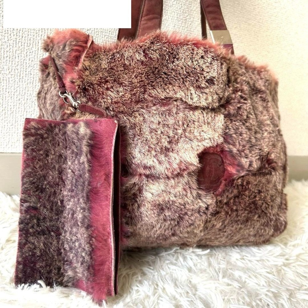CHANEL Coco Mark Rabbit Fur Tote Bag with Detachable Pouch