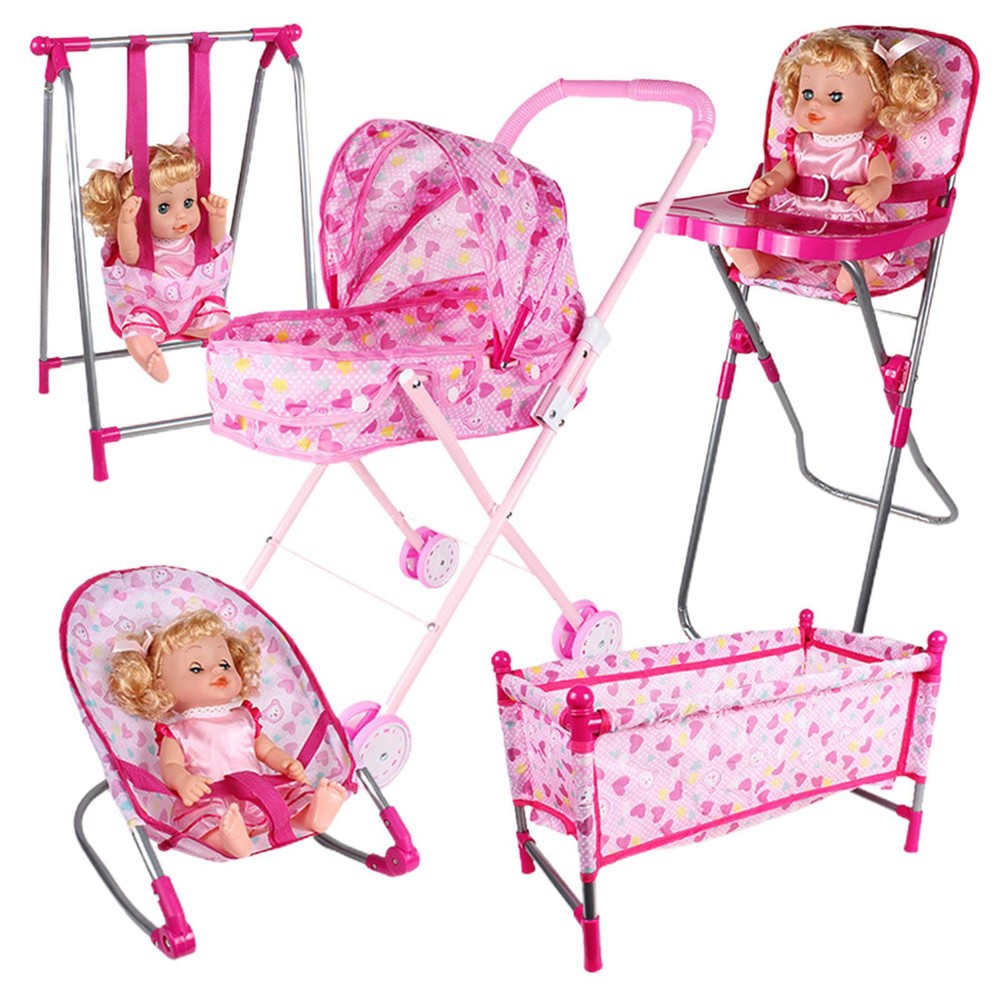 Doll Furniture, Stroller, Bedding, Feeding Accessories Baby Doll Care Toys Set
