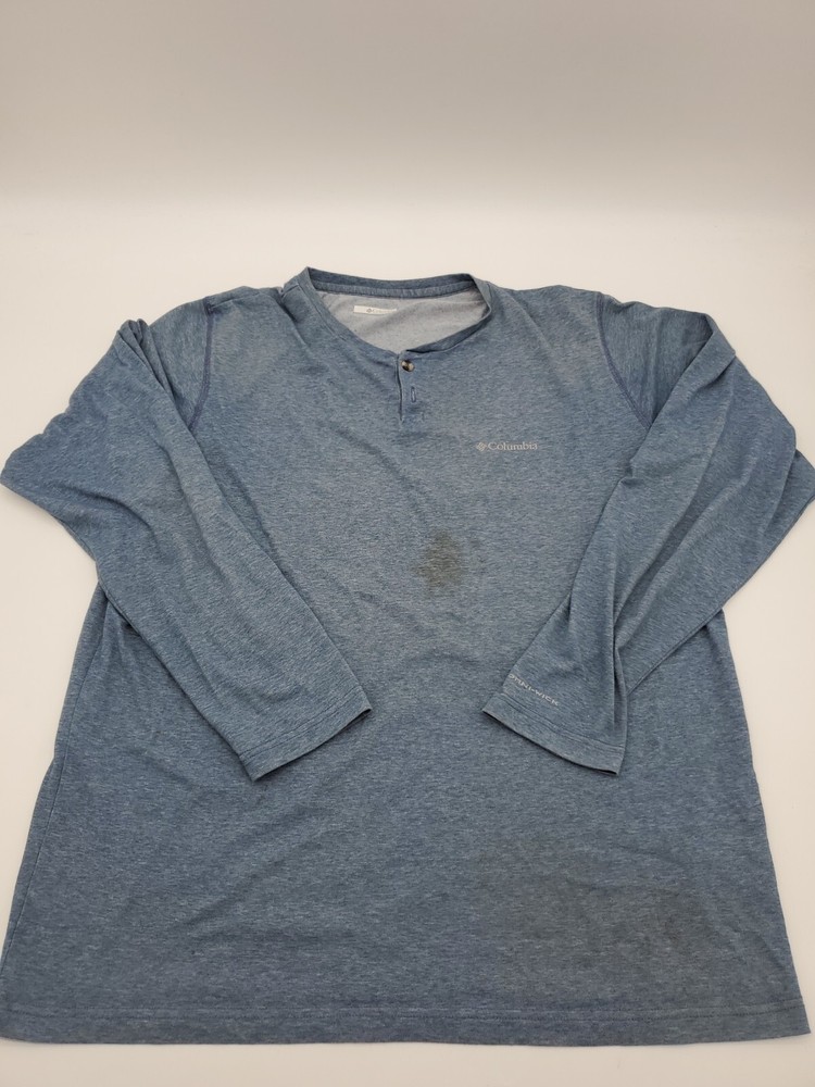 Columbia Henley Blue XL Gray Long Sleeve Men Henley Shirt Blue Logo.#42864