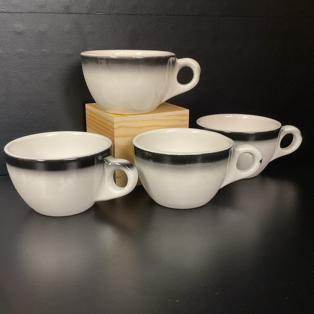 Vintage Buffalo China Black Spray Mist Coffee Cups Mugs Restaurant Ware Set of 4
