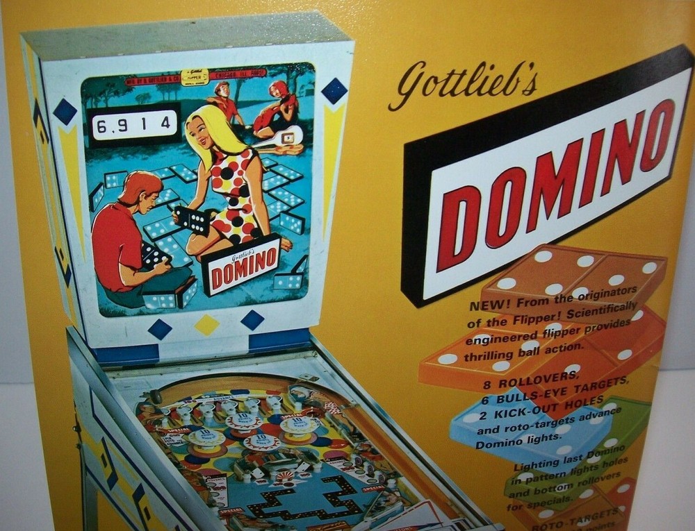 Domino Pinball FLYER Original 1968 Groovy Mod Retro Game Artwork Sheet Vintage