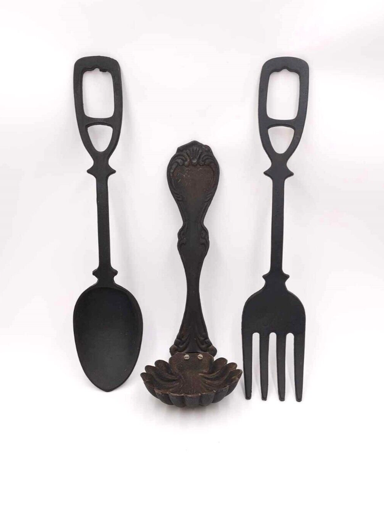 VTG Cast Metal Fork Spoon Ladle Wall Hanging Kitchen Decor Large 19.5