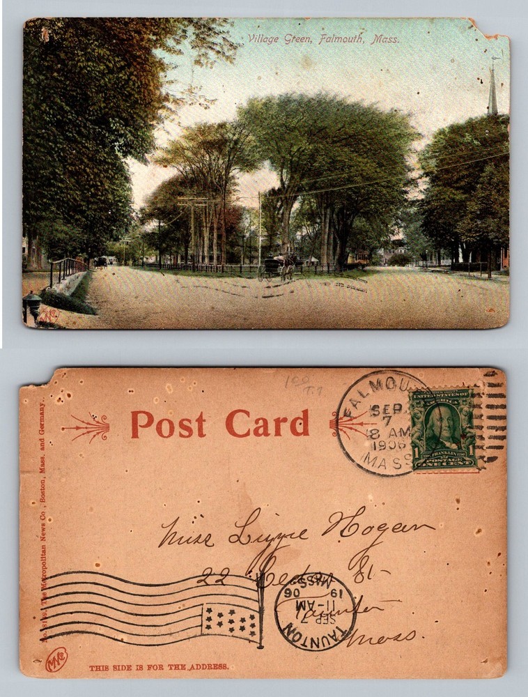 Falmouth, MA-Massachusetts, Village Green Scene c1908, Vintage Postcard