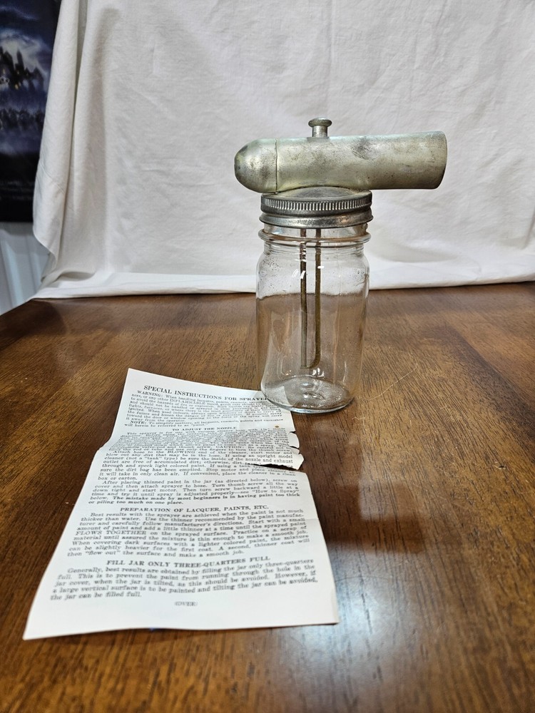 VINTAGE Metal Glass Jar Stain Insecticide Paint Sprayer Bottle with Instructions