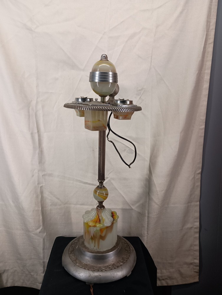 Vtg Art Deco Agate Lighted Smoking Cigarette Stand Ashtray Lighter NEEDS REWIRED