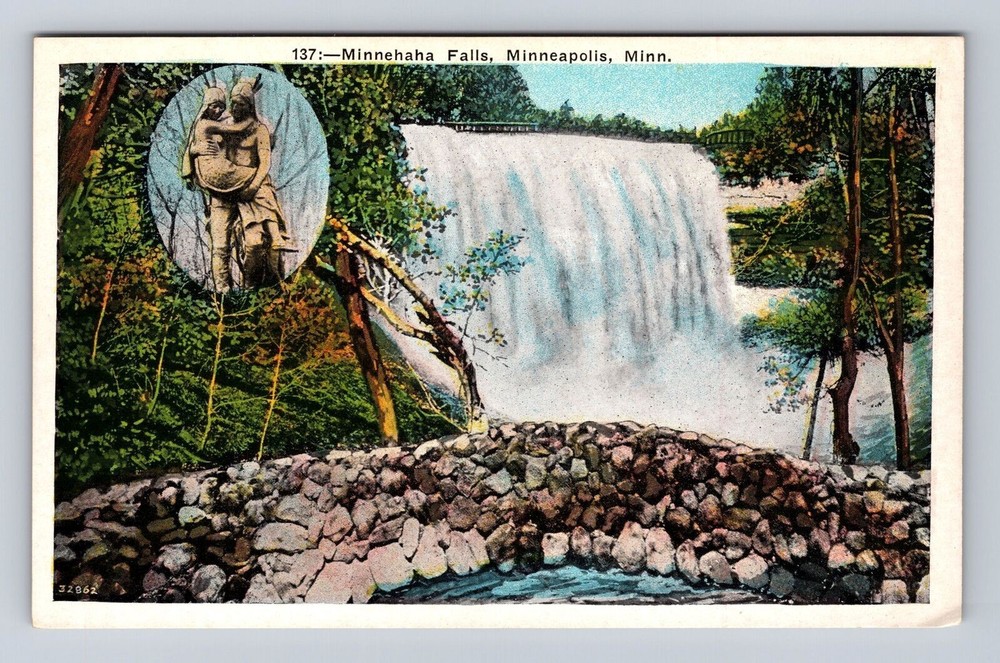 Minneapolis MN-Minnesota, Minnehaha Falls, Antique, Vintage Souvenir Postcard