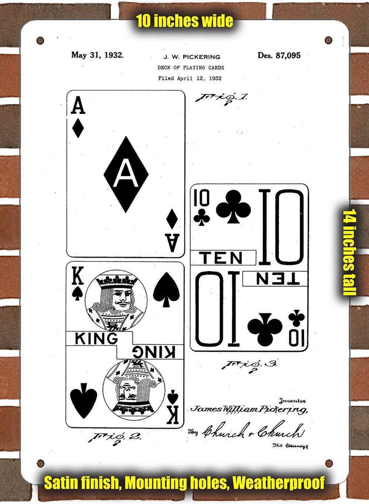 Metal Sign - 1932 Playing Cards Patent- 10x14 inches