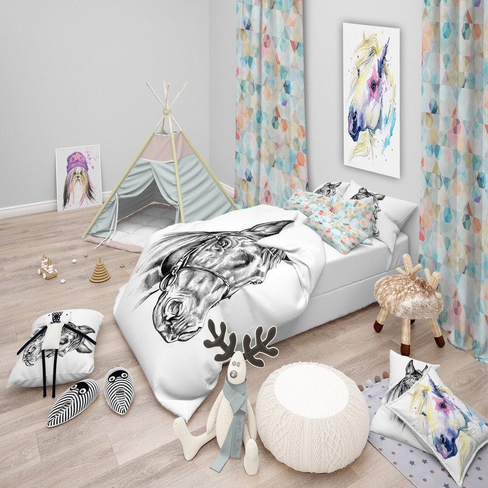 Designart 'Freehand Horse Head Pencil Drawing' Animal