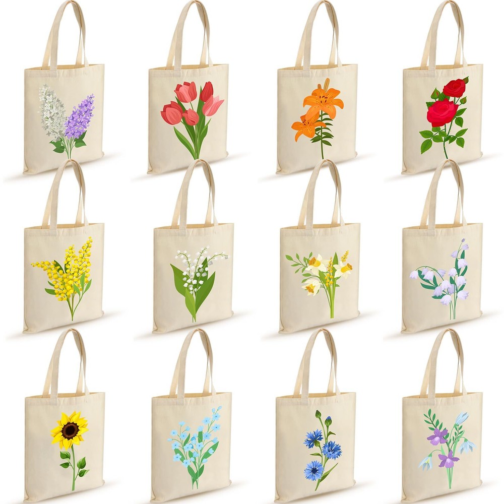 12 Pcs Floral Canvas Tote Bags Bulk Aesthetic Canvas Tote Bag Grocery Bag Sho...
