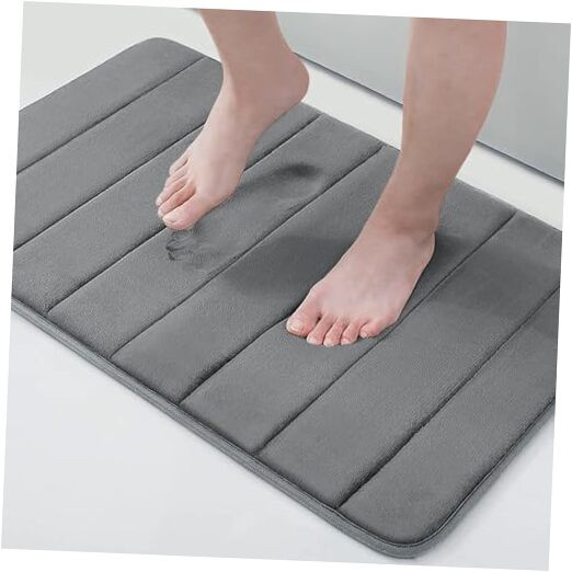 Plush Grey Memory Foam Bath Mat 24x16 Inches Ultra Soft 1.4x2 Feet
