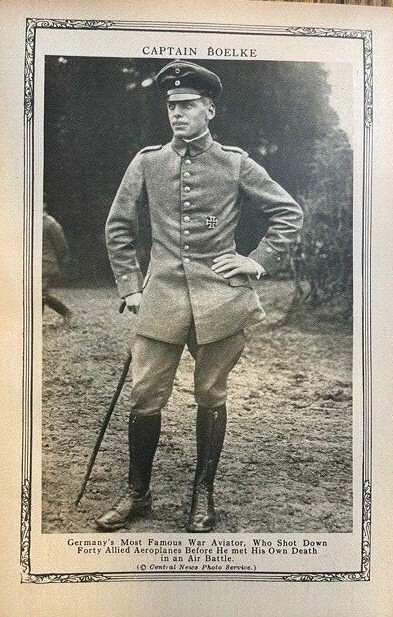 1916 Vintage WWI Illustration Captain Boelke World War I German Aviator