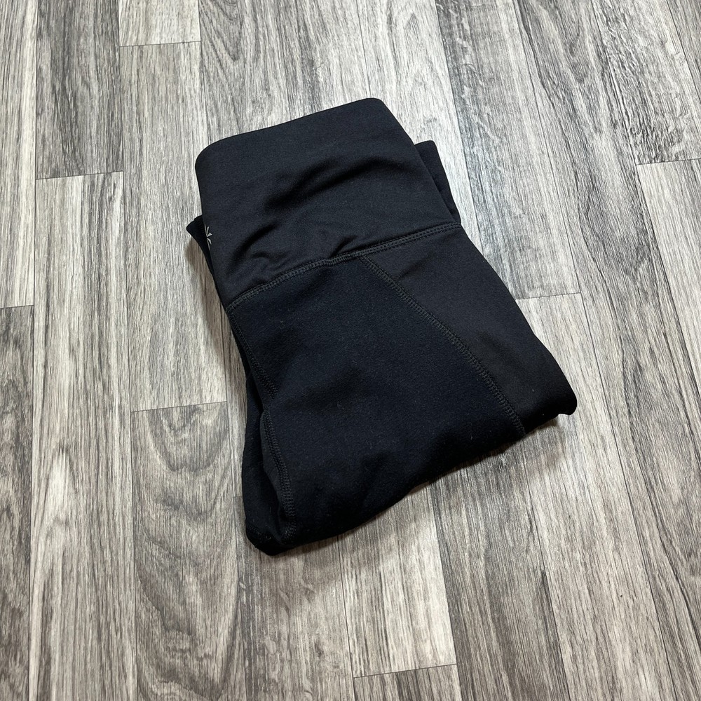 ATHLETA Womens Stretch Waist Mid Rise Black Thermal Leggings Size S Activewear