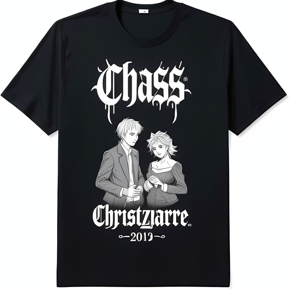 Black Gothic Graphic T-Shirt with 'CHASS' Print & Characters Christzjarre 2019