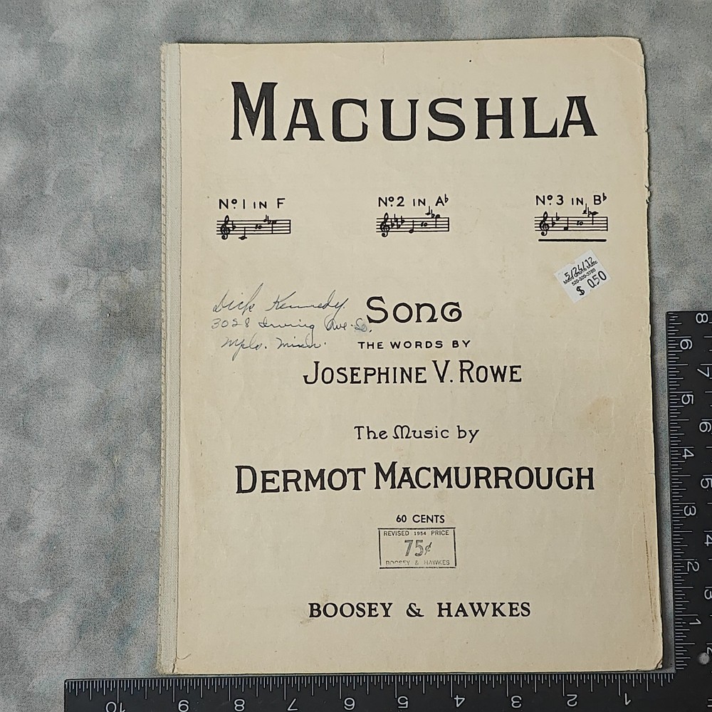 Macushla Sheet Music 1910/1937 Boosey & Hawkes Rowe MacMurrough Piano Voice Solo