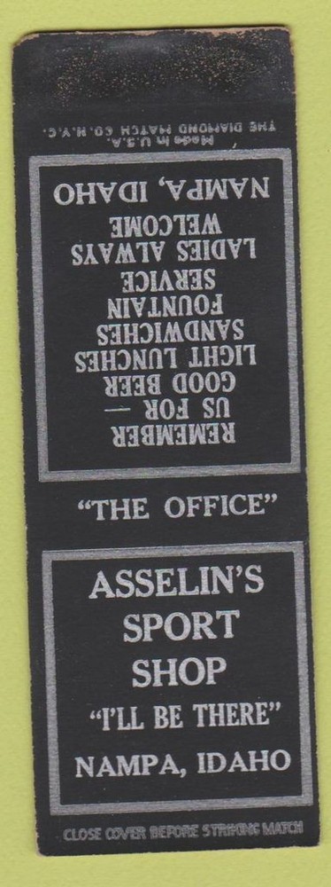 Matchbook Cover - Asselin's Sport Shop Fountain Nampa ID WEAR