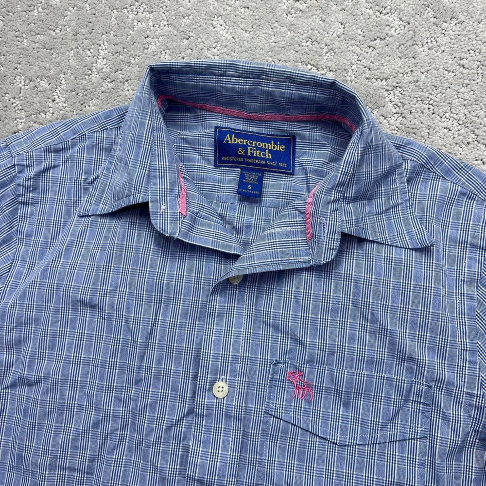VINTAGE Y2k Abercrombie & Fitch Shirt Mens S Blue Plaid Short Sleeve Button Down
