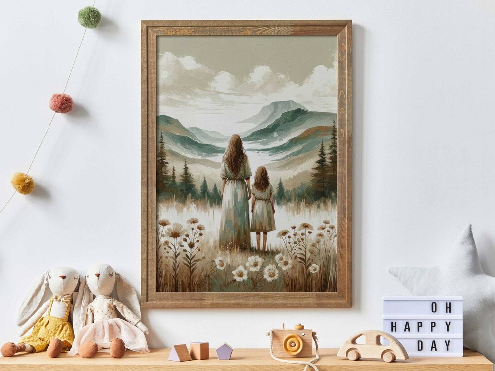 Mother Daughter Wall Art Mom And Daughter Print Mom Child Painting Daughter
