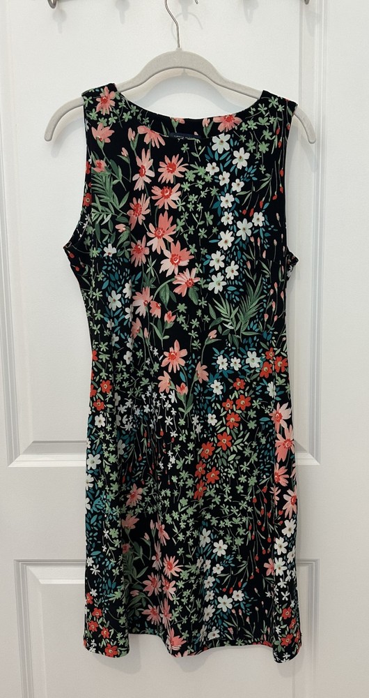 Tommy Hilfiger Floral Print Black with Pink/Red/White Sheath Dress Size 8