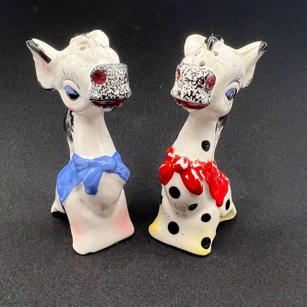 Vtg Anthropomorphic Donkey Salt Pepper Shakers Japan Kitsch Polka Dot Bow MCM