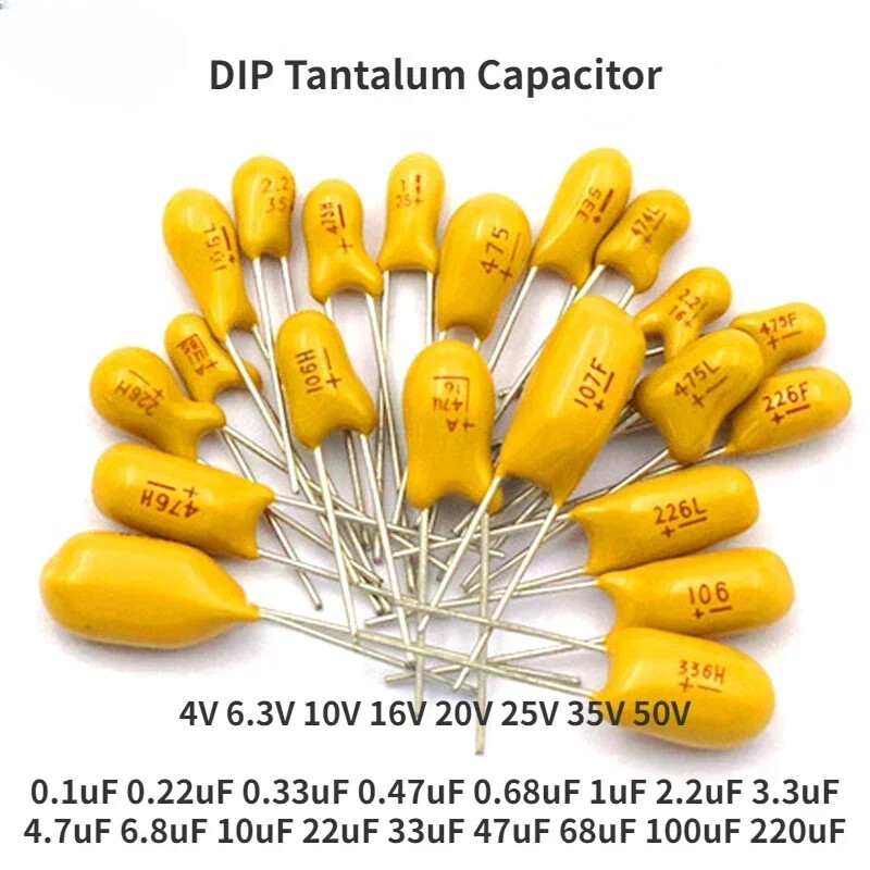 DIP Tantalum Capacitor 10V 16V 25V 35V 50V 1UF 2.2UF 3.3UF 10UF 22UF 220uF 0.1uF