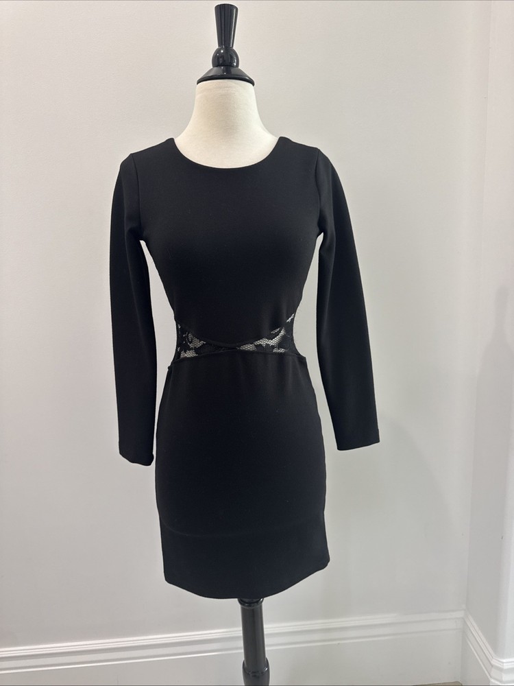 Aqua Women's Black  Short Dress Long Sleeve Size XS Back Zipper Lace