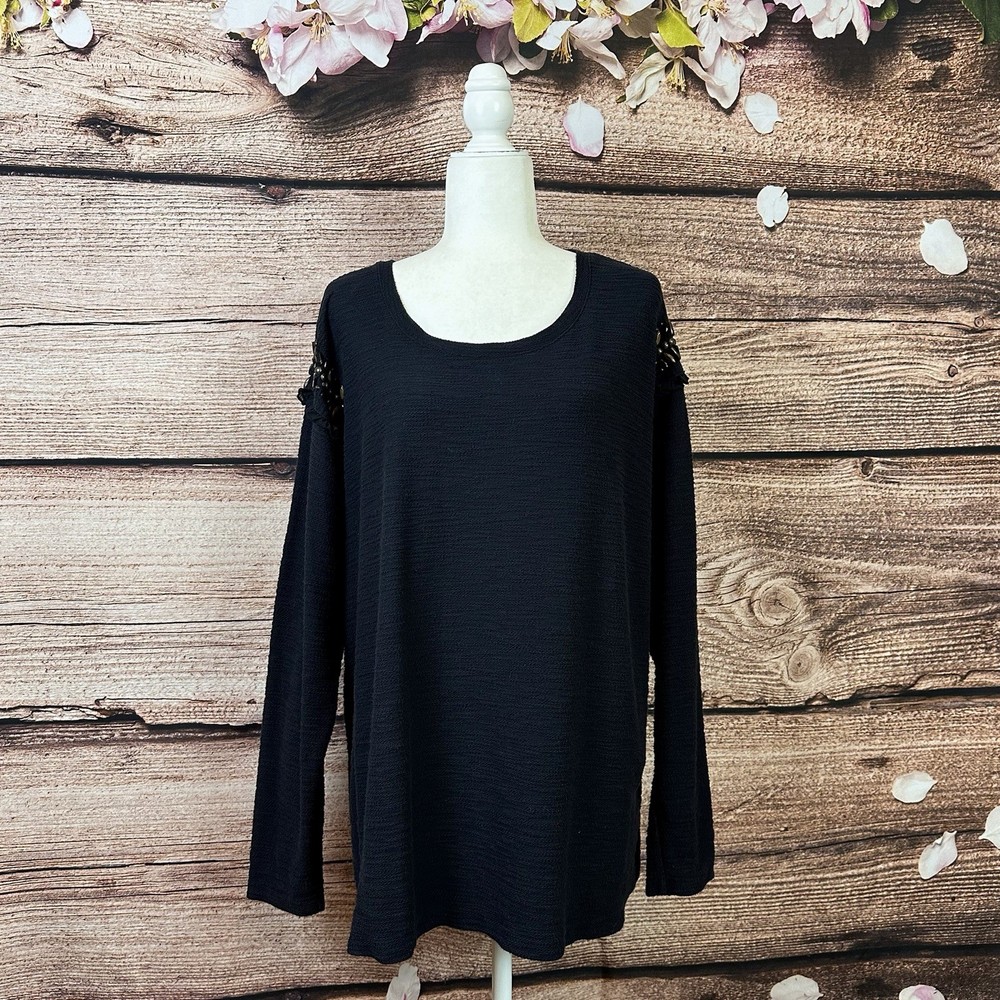 Lane Bryant Women’s Cotton Black Beaded Sleeve Solid Blouse Plus 22/24